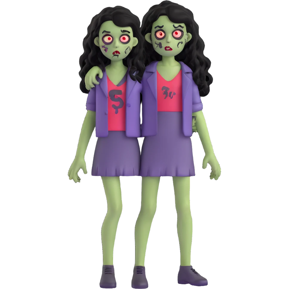 girl zombie with black long curly hair, emo style emoji