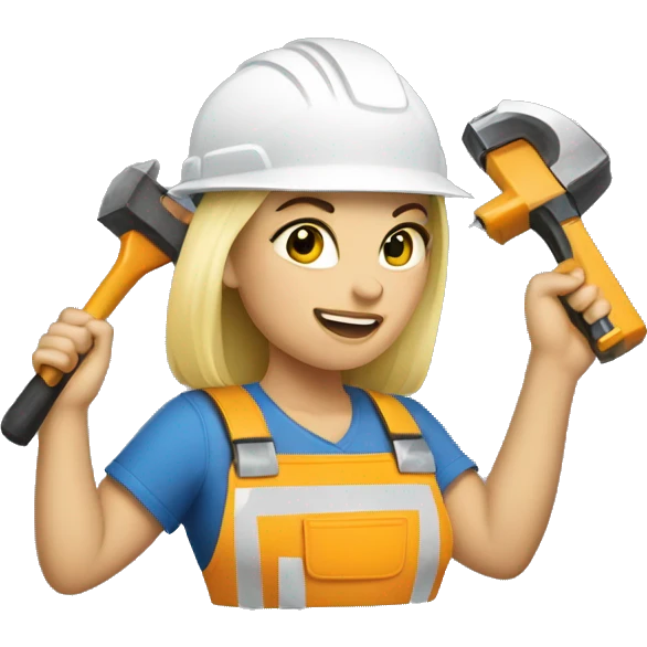 blonde woman with a construction helmet and an electric hammer in her hand emoji
