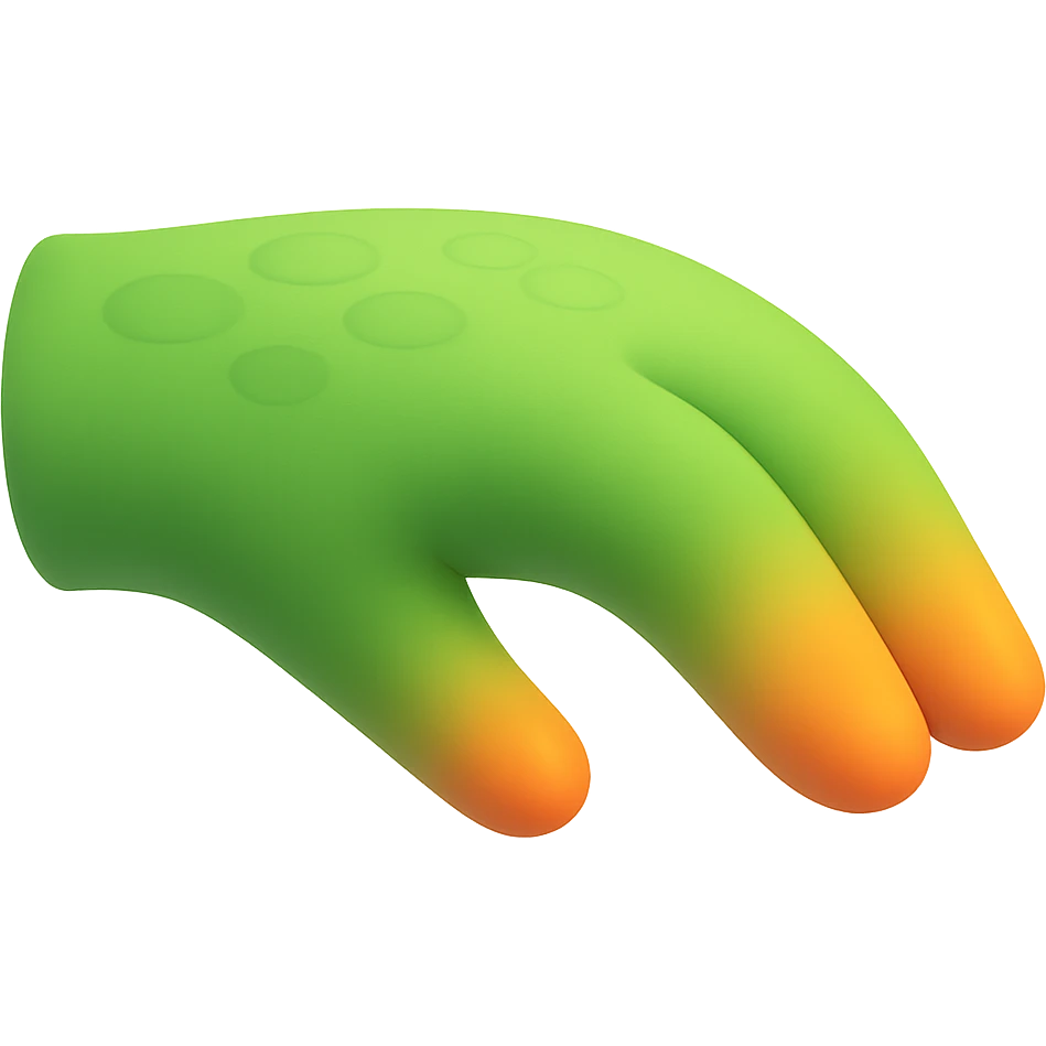 Side view of a simplified, cute lizard hand, palm facing down like the 🫳 emoji, rounded fingers, subtle scales, no background. emoji