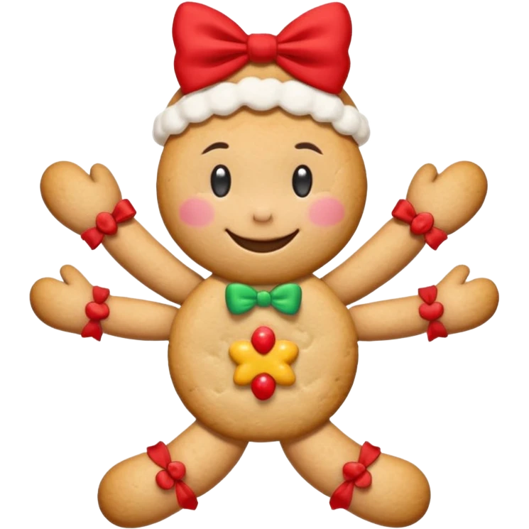 Christmas cookie with arms and legs but and red bow on her head emoji