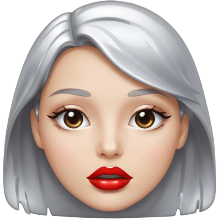 slightly parted lips, silver chrome material, glossy wet shine, seductive aesthetic emoji
