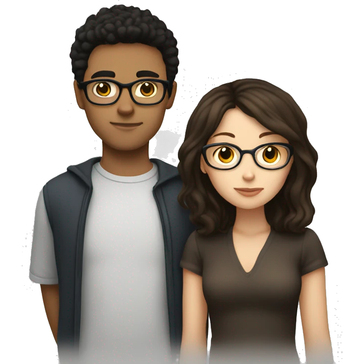 White boy with short black hair kissing white girl with shoulder length brown hair and brown glasses  emoji