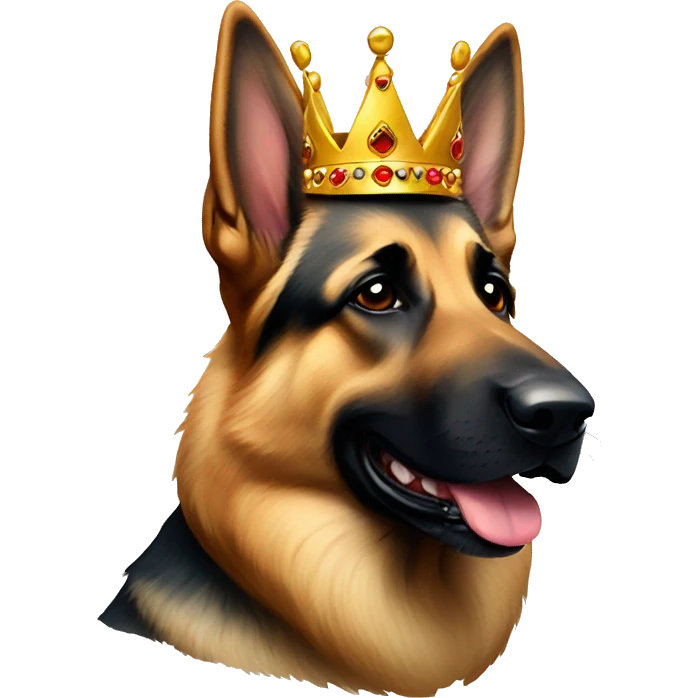 German shepherd wearing crown emoji