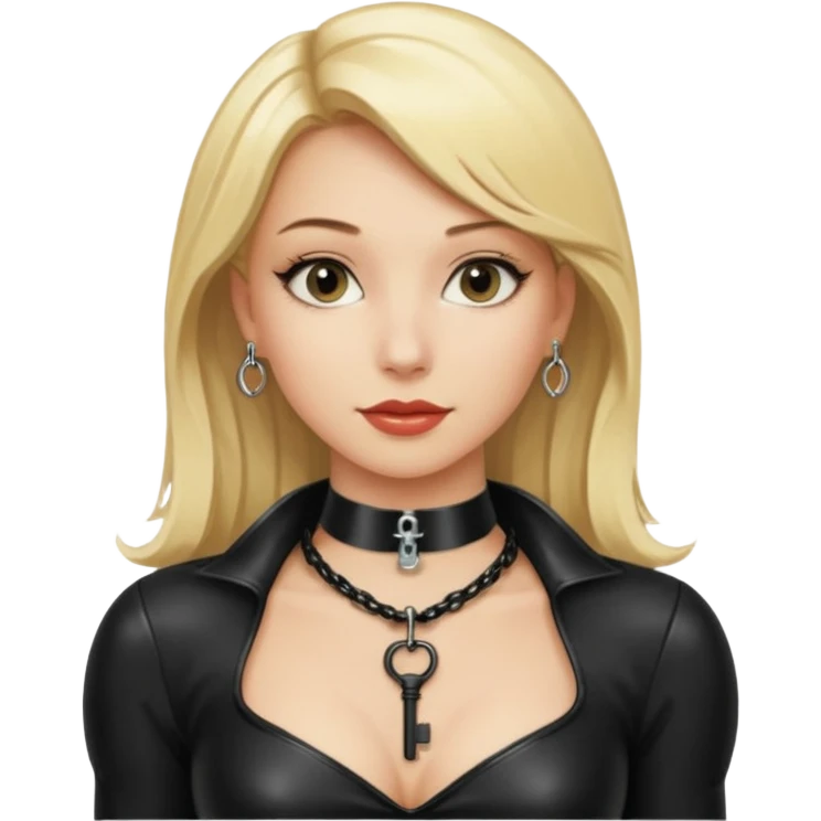 Dominatrix with blonde hair, latex outfit, old fashioned key necklace emoji