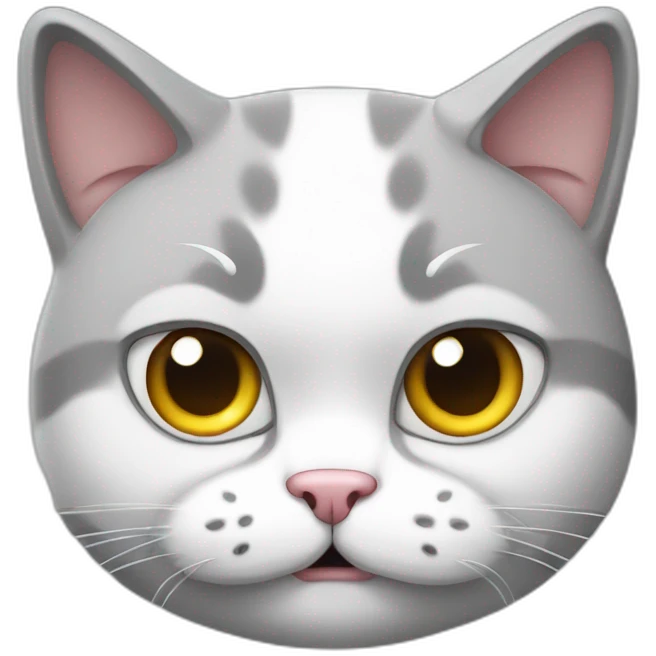 fat light gray and white cat with an angry face emoji