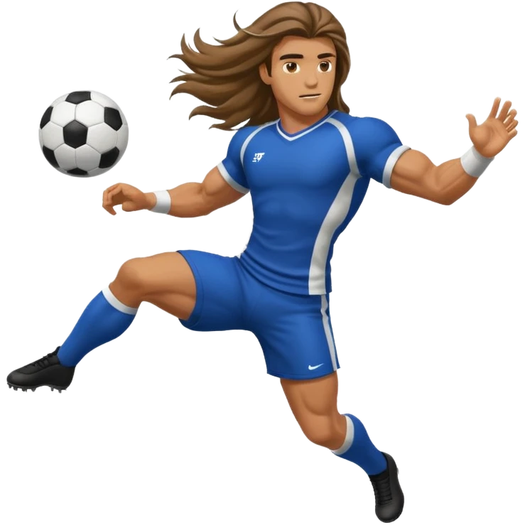 Long Haired Football Players, Male player with long hair kicking ball emoji