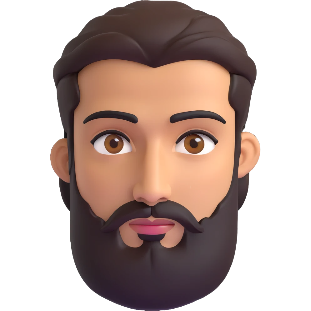middle eastern man with medium length beard, unibrow, tan skin, and dark brown eyes emoji