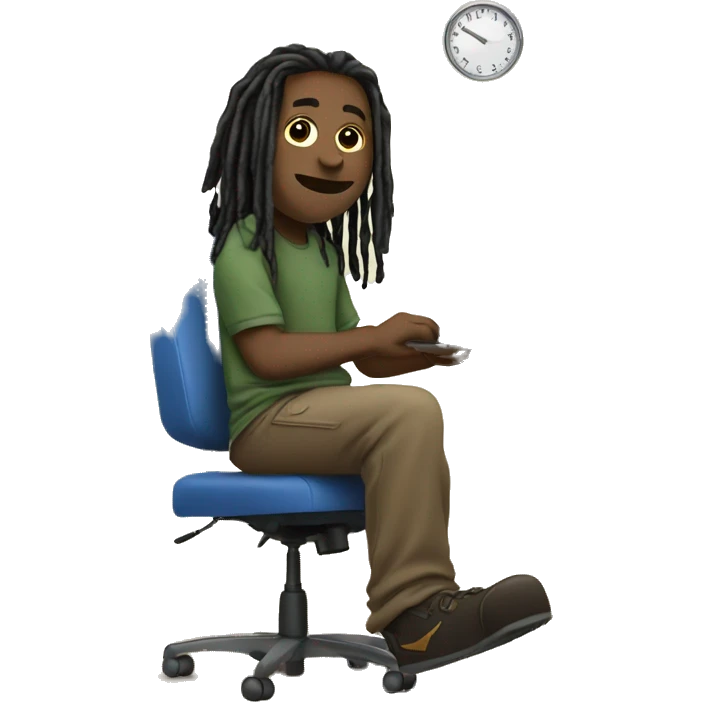 Black guy with dreads sitting down on chair facing right-handside playing on computer  emoji