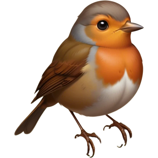 Cinematic Noble Robin Portrait Emoji, Poised and dignified, with a delicate, rounded build, a soft rust-red breast, gentle inquisitive eyes, and a small, refined beak, Simplified yet sharp and sophisticated features, highly detailed, glowing with a soft, warm glow, high shine, intelligent and graceful, stylized with an air of woodland charm, focused and attentive, soft glowing outline, capturing the essence of a watchful and confident robin that appears ready to flutter out of the screen with effortless authority! emoji