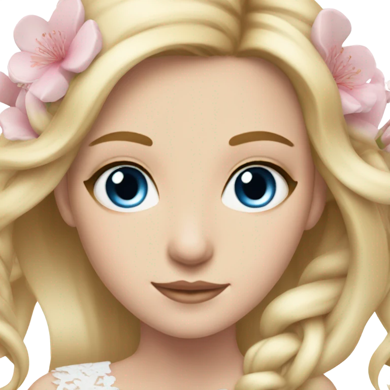 Wedding hair long with sakura bloom beautiful finished blond girl with blue eyes  emoji