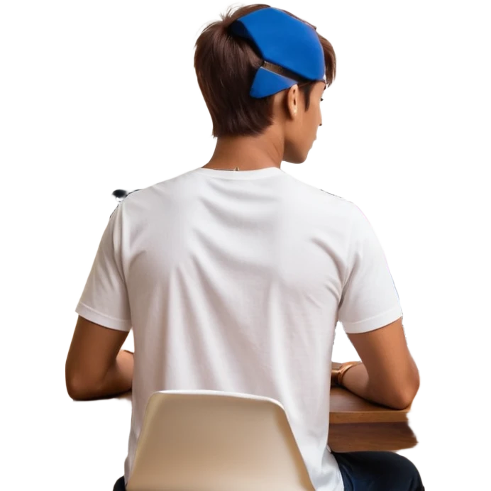 A man seen from behind, with detailed, well-lit hair. He is sitting in front of an open MacBook on a desk. On the MacBook screen, the Instagram logo is clearly visible and glowing. The scene has a modern, minimalistic aesthetic with natural lighting and a sharp, high-resolution look. emoji