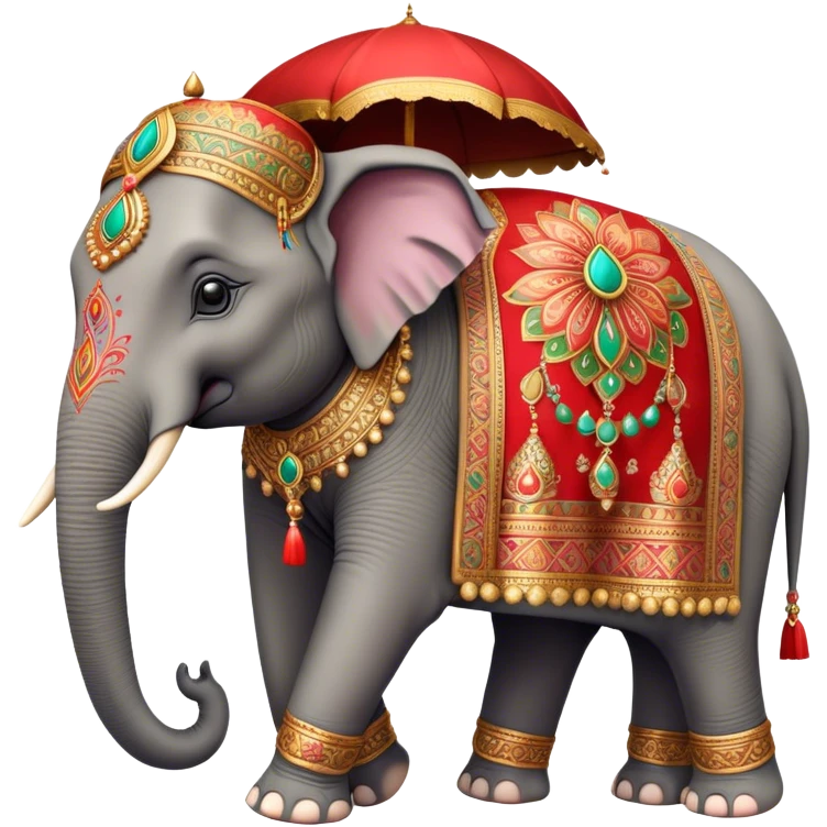 Decorated Indian elephant – Cinematic Realistic Decorated Indian Elephant, depicted as a majestic elephant adorned with vibrant, ornate ceremonial decorations and rich, colorful fabrics, set against a festive Indian backdrop with warm golden lighting that highlights its cultural significance. emoji