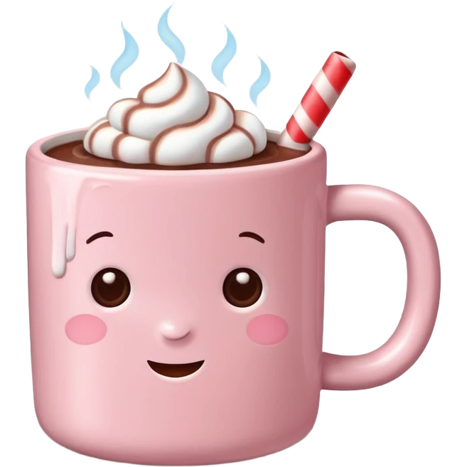 Light Pink mug of hot chocolate with marshmallows  emoji