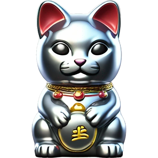 Full chrome plated solid color uncluttered maneki neko 3d emoji