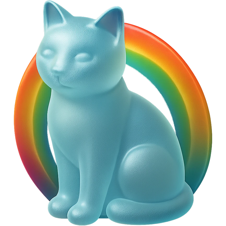 3D glass statue of a cat with rainbow colors in the background emoji
