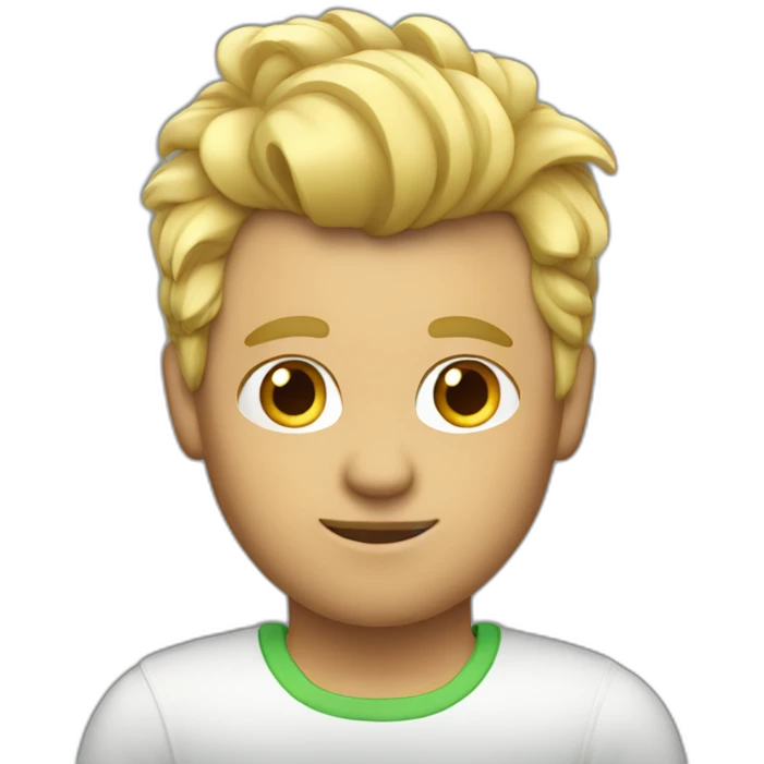 Man wearing Apple logo shirt with blonde faux hawk hair working in QA emoji