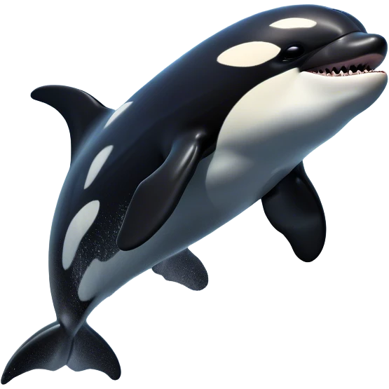Meme-Worthy Breaching orca Portrait Emoji, Bursting powerfully out of the ocean with an impressive, high-energy leap, showcasing a sleek black-and-white body glistening with water droplets and dynamic, arched posture, Simplified yet exhilaratingly expressive features, highly detailed, glowing with a vibrant marine energy, high shine, bold and full of life, stylized with an air of untamed ocean spirit, soft glowing outline, capturing the essence of an orca mid-breach, radiating pure, unstoppable aquatic power! emoji
