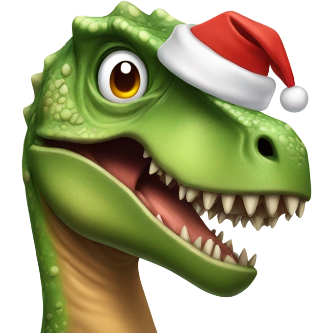 Dinosaur with Santa hat emoji