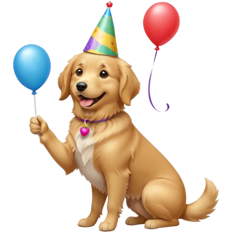 A dog wearing a party hat, wagging its tail while holding a tiny balloon.

















 emoji