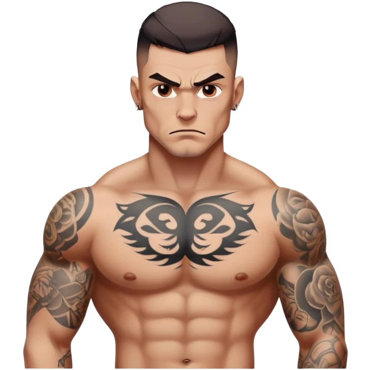 a guy with a lot of tattoos who looks really dangerous emoji