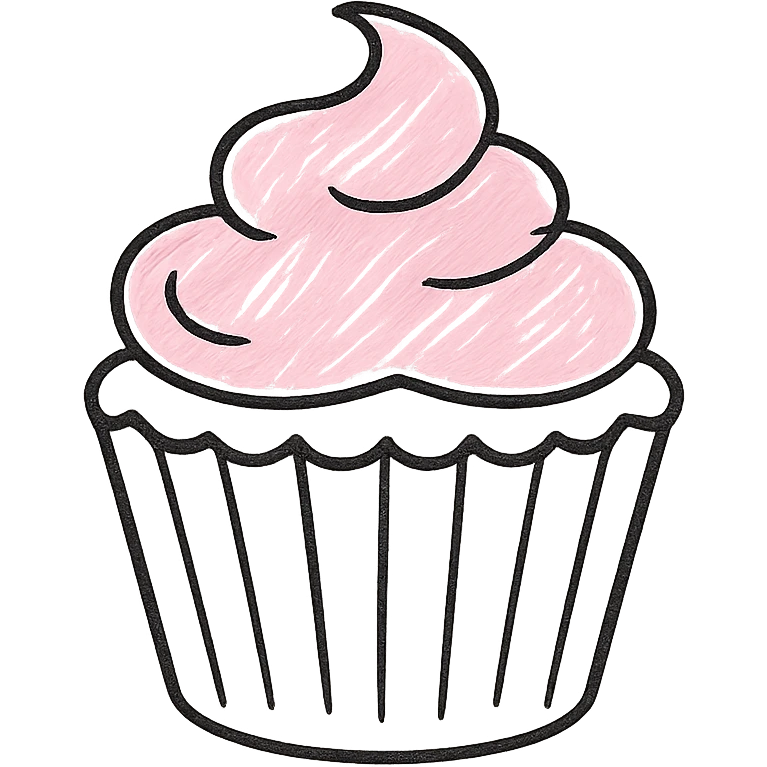 cupcake with pink icing, hand drawn outline style emoji