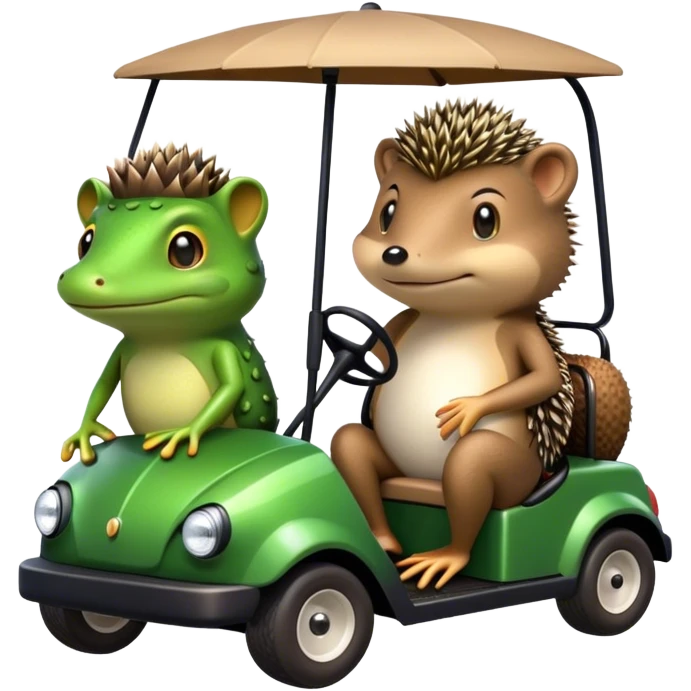 Frog and a hedgehog on a golf cart emoji