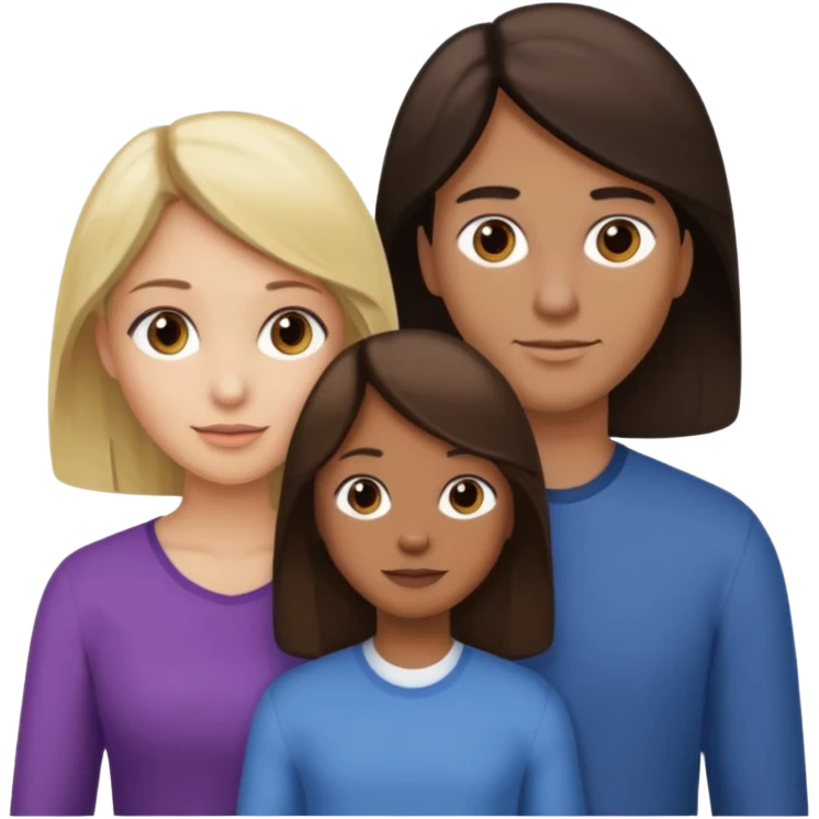 Familia : Hombre pelo oscuro, Mujer pelo cafe, hija mayor pelo mono , hija menor pelo oscuro. emoji