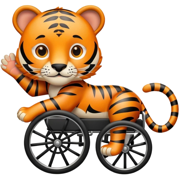 tiger in a wheel chair with hands up emoji