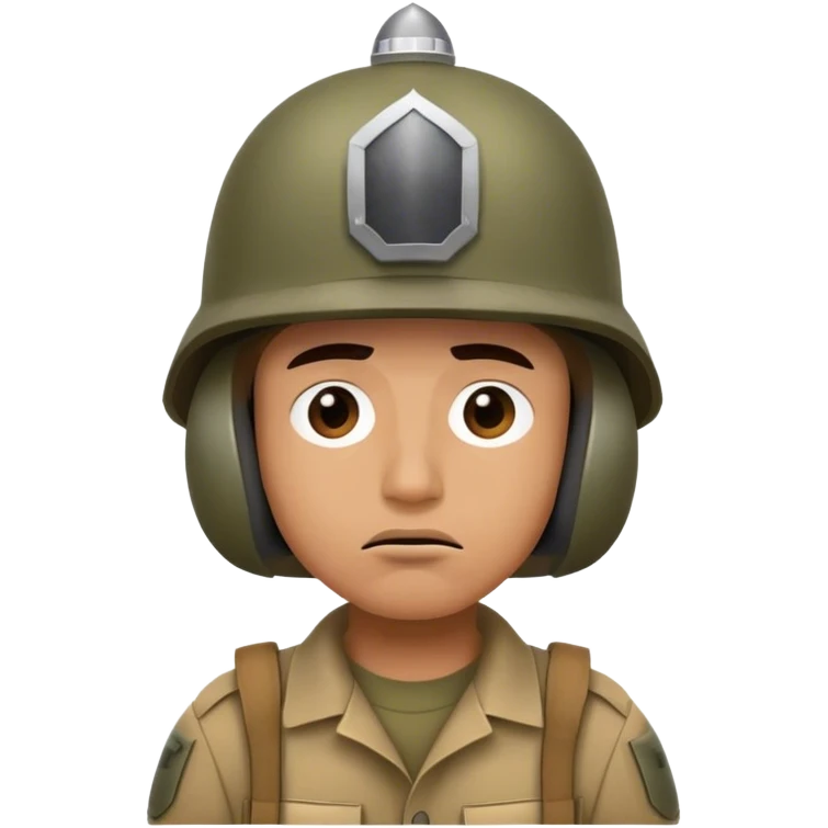 worried face with soldier helmet emoji