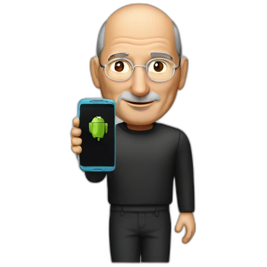 Steve Jobs with an android phone emoji