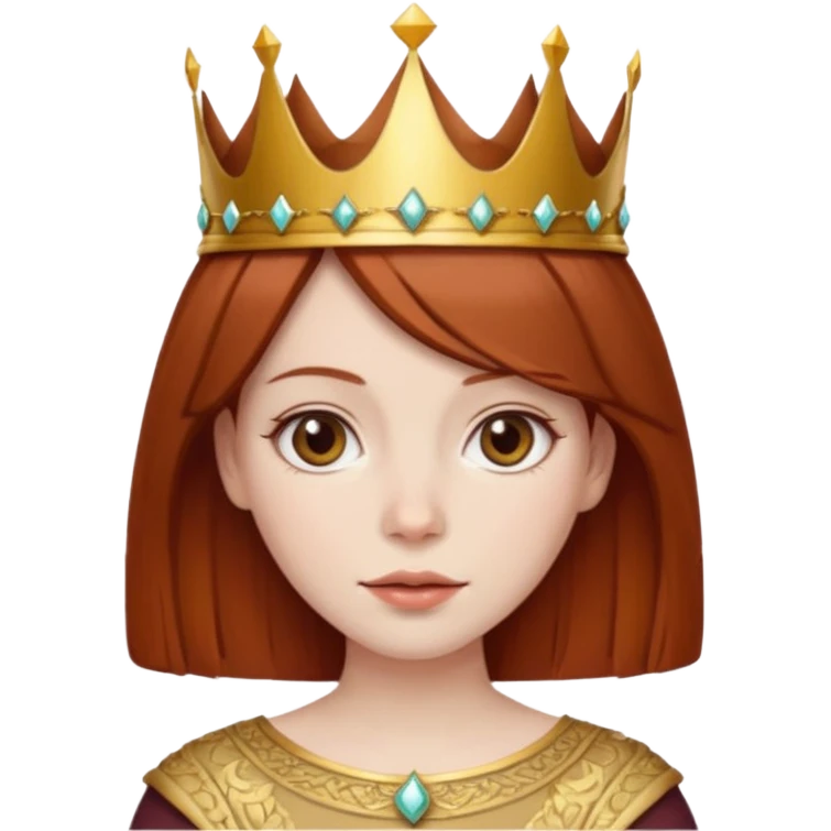 woman with reddish-brown bobbed hair with a crown emoji