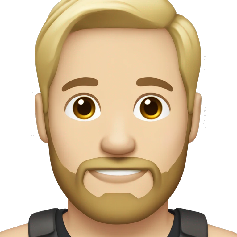 Blond bearded man brunette medium length straight hair with French bulldog emoji