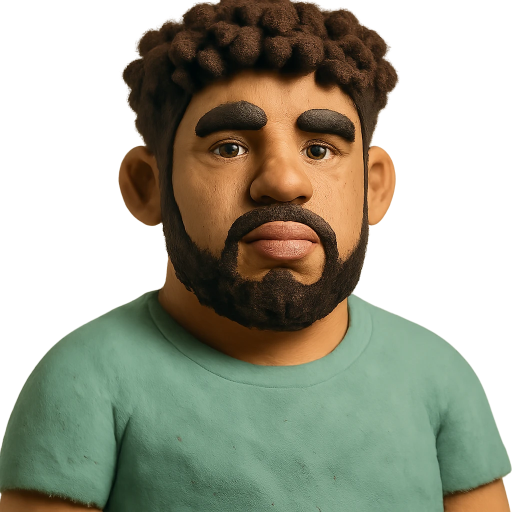tan guy with mid-length brown and black curly hair like LaMelo Ball, beard, chubby build emoji