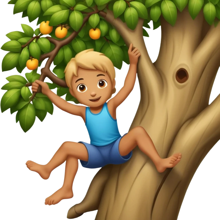 child climbing a tree, fun and friendly emoji