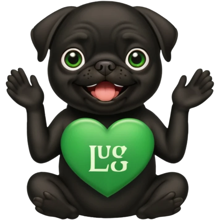 black pug holding a green good luck sign emoji