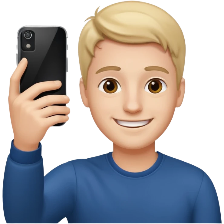 young manwith phone in histhand, happy, selfie style. @emoji emoji