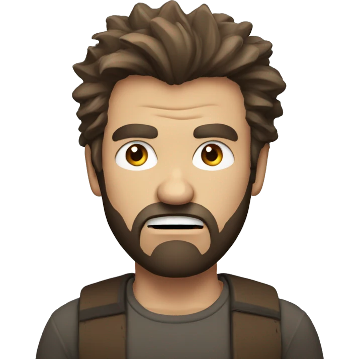 angry man head, scruffy brown hair, beard emoji