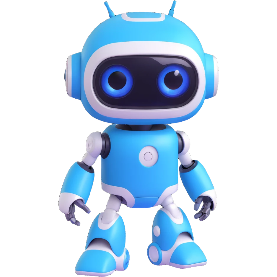 Astro Bot from PlayStation, cute robot with blue and white body, expressive digital eyes, playful pose, modern 3D style emoji