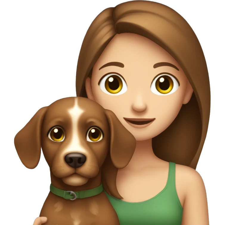 brown hair green eyed girl holding tan dog emoji