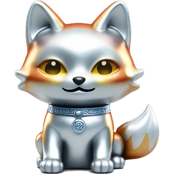 fully chrome fox statue in the form of maneki neko emoji