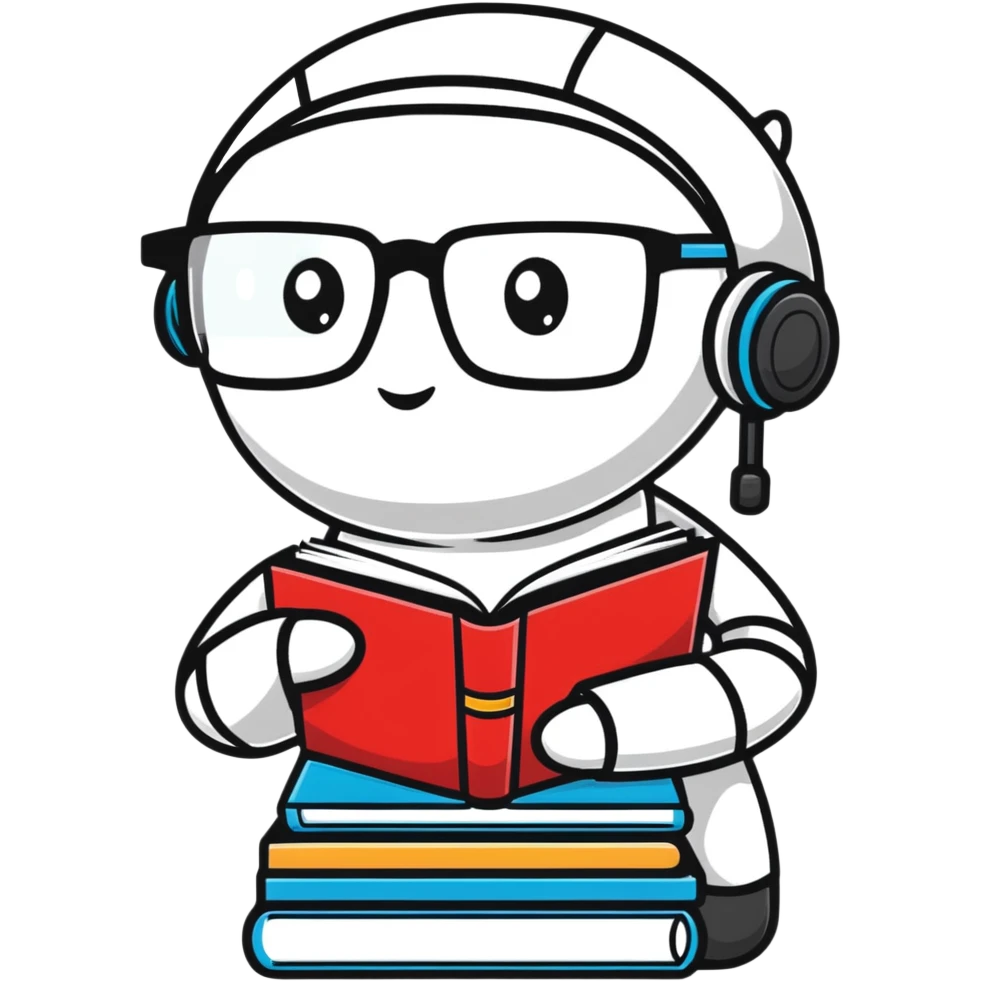 nerdy robot librarian with glasses and books emoji