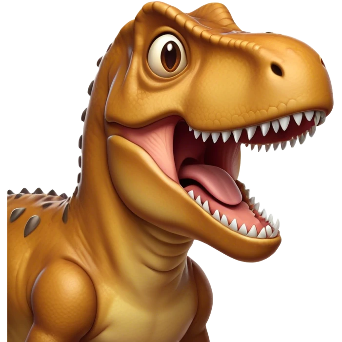 Cinematic Comical T-rex Portrait Emoji, Head tilted dramatically with an exaggeratedly shocked expression, featuring its iconic massive head, tiny comically expressive arms, and wide, playful eyes full of humorous disbelief, Simplified yet hilariously expressive features, highly detailed, glowing with a slightly sassy prehistoric glow, high shine, dramatic yet playful, stylized with an air of cheeky dinosaur mischief, soft glowing outline, capturing the essence of a meme-worthy T-rex that looks ready to side-eye its way into viral fame! emoji