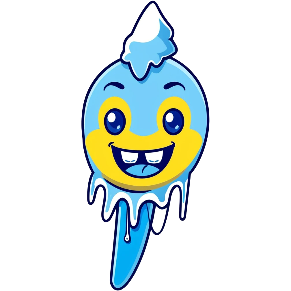Cartoon character with blue face, frozen icicles, chattering teeth, freezing expression emoji