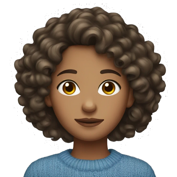 Brunette Girl wearing a blue sweater curly hair emoji