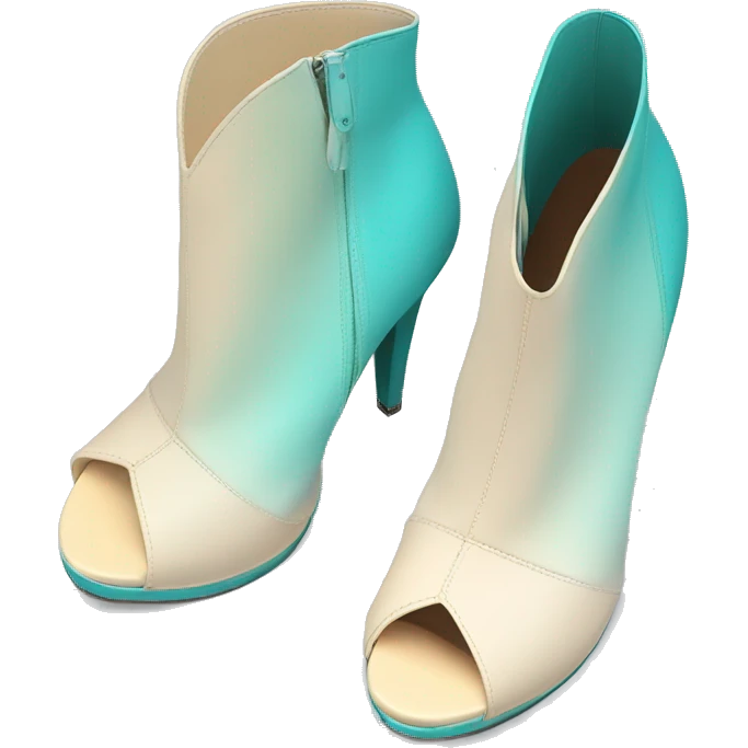 Realistic isolated top view of a pair of cream to pastel tiffany blue ombre cut out peep toe ankle bootie boots.  emoji