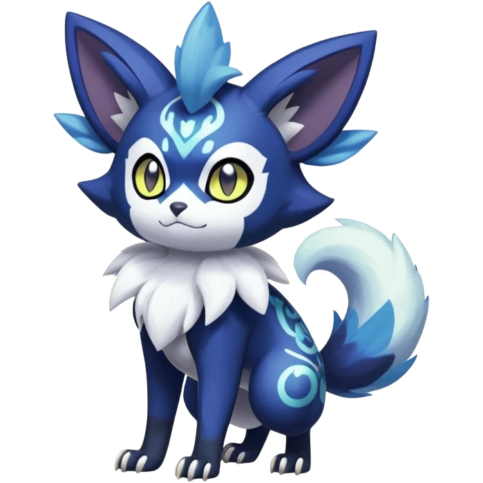 Shiny Exotic Badass Colorful Ethereal Royal Mysterious Gothic Meowstic-Zorua-Noibat-Pokémon-Fakémon-hybrid-creature (full body) with random pattern-markings emoji