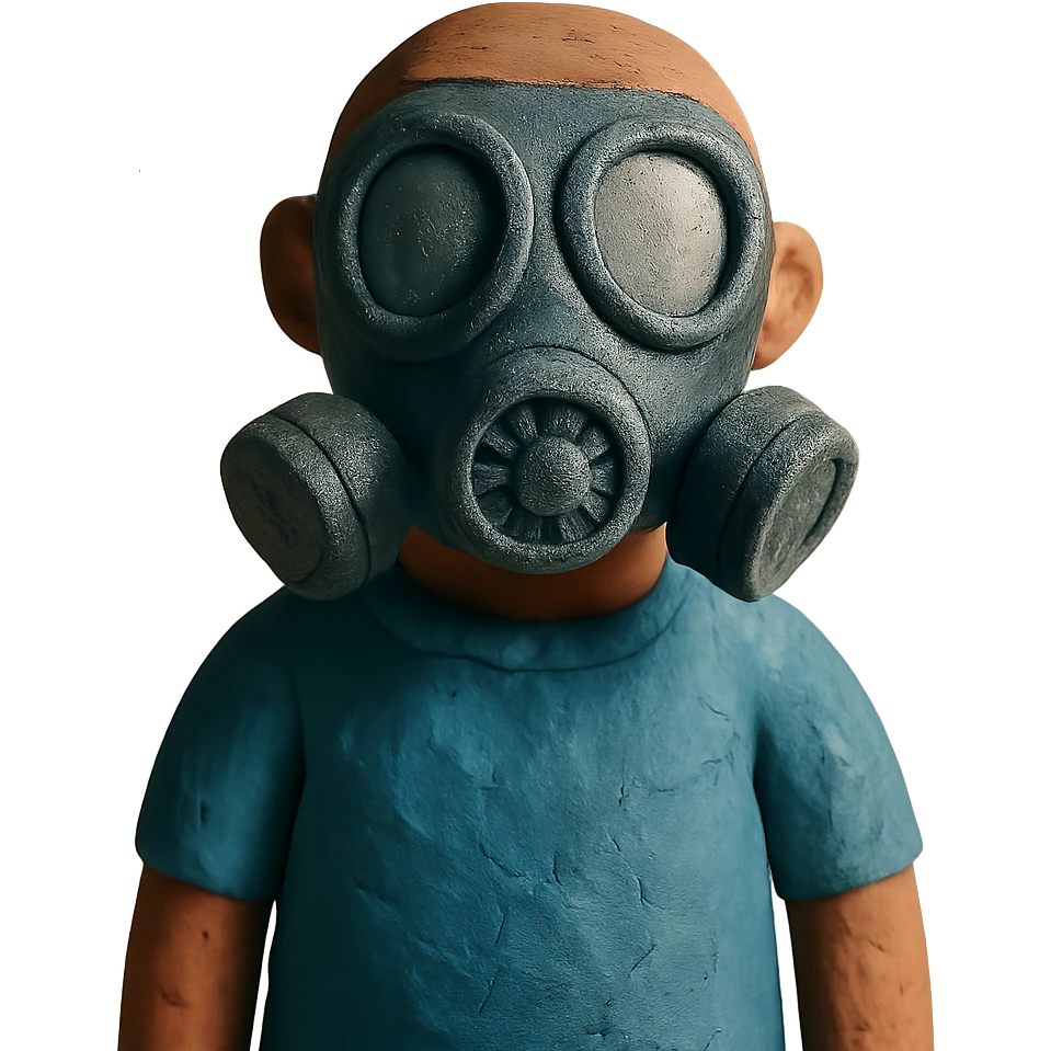claymation style person wearing a gas mask emoji