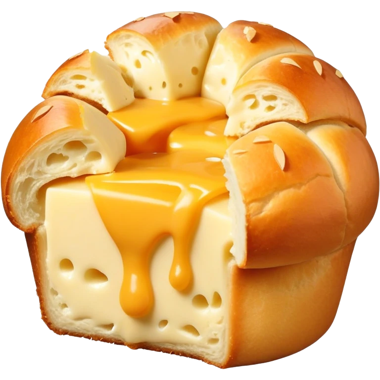 Brazilian cheese bread with a bite taken out, showing cheesy inside emoji