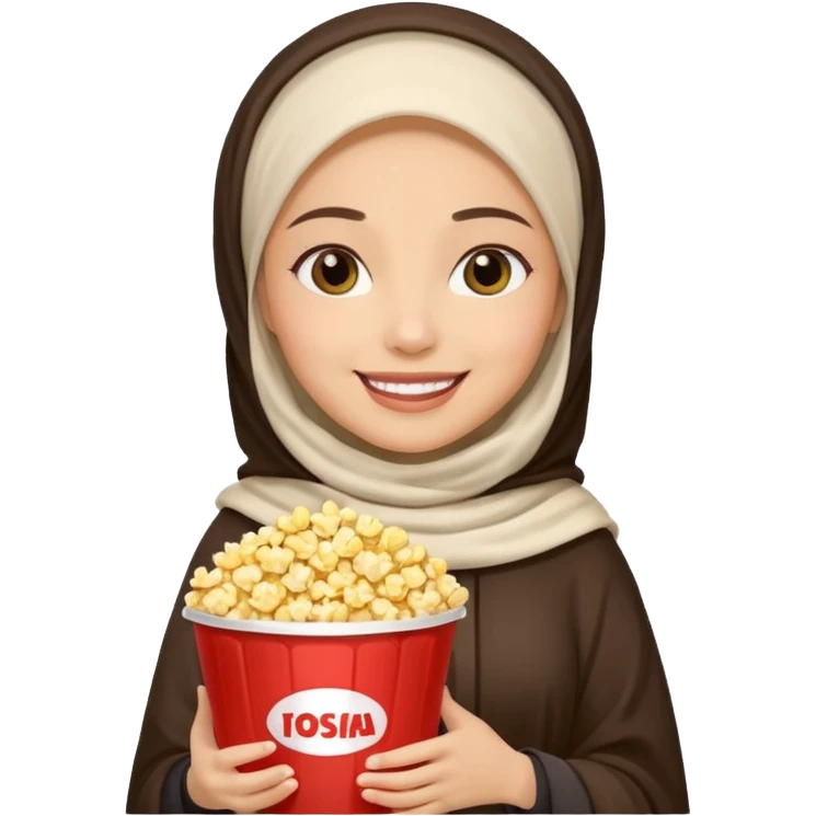 a hiịab holding a bucket of popcorn emoji