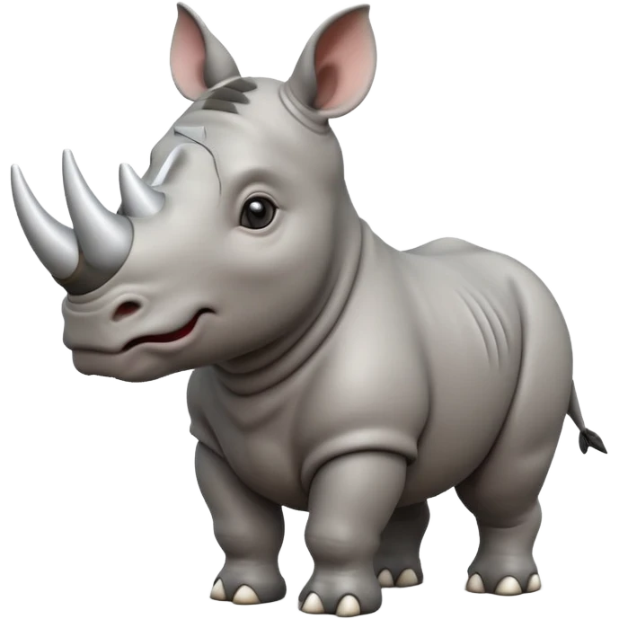 A big 3D cartoon rhino standing on dry ground, thick gray skin, small horn on nose, kind expression, bright daylight and soft shadows, Memoji-style. emoji